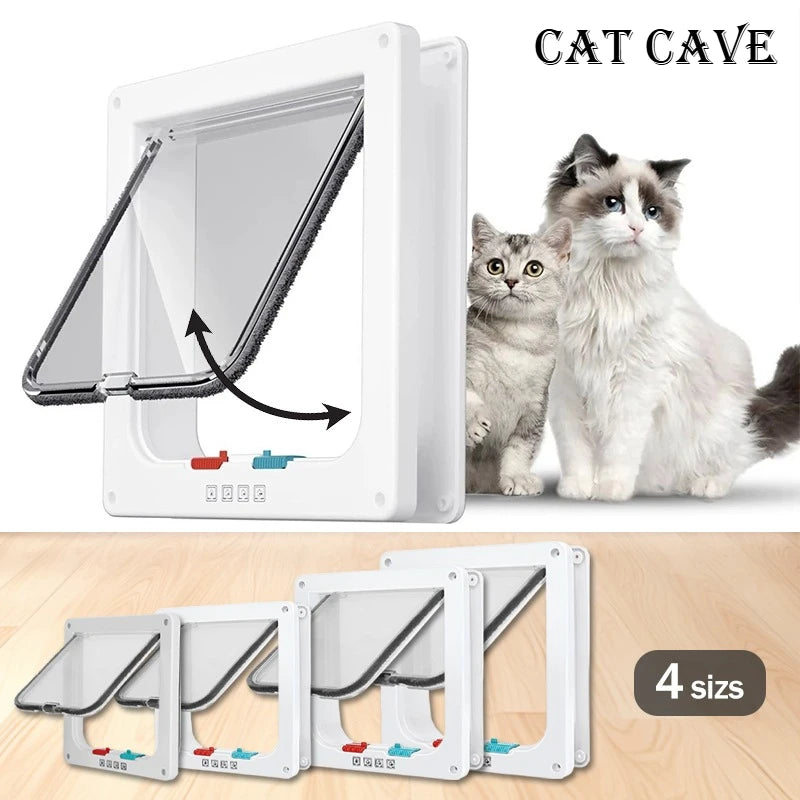 Weiße wetterfeste Klapptür/Katze- und Hundetor für Katzen und Hunde, gezeigt mit einer Katze und einem Kätzchen.