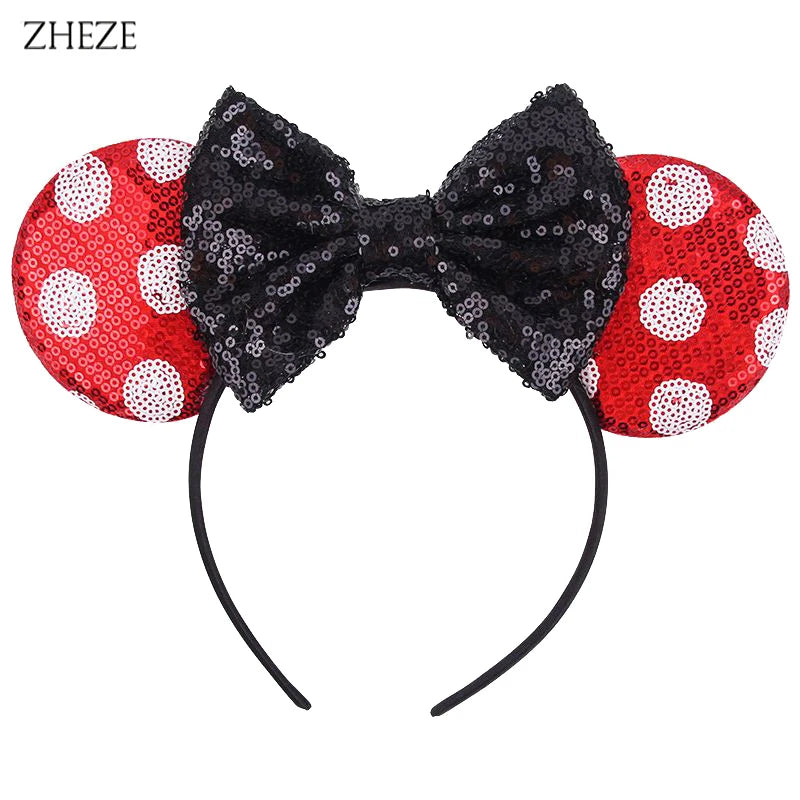 Schmetterlingsohren-Haarreif mit schwarzem und rotem Polka-Dot-Paillettenmuster für Mädchen