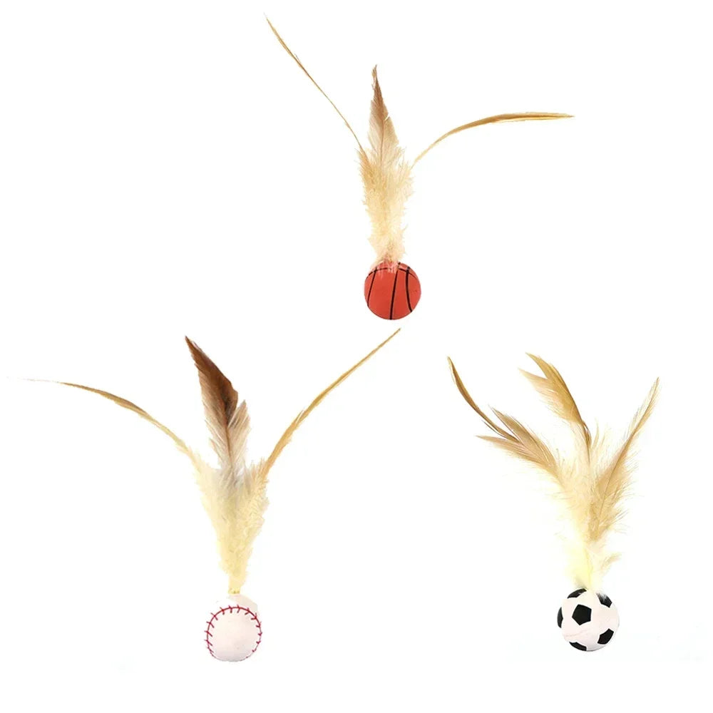Interactive cat ball with feathers used for hunting fun