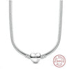 A silver snake chain necklace featuring a heart charm, made of 925 sterling silver.