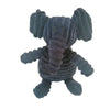 A plush, dark gray corduroy squeaky dog toy shaped like an elephant.