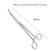 Stainless steel elbow hemostatic forceps shown in a diagonal view