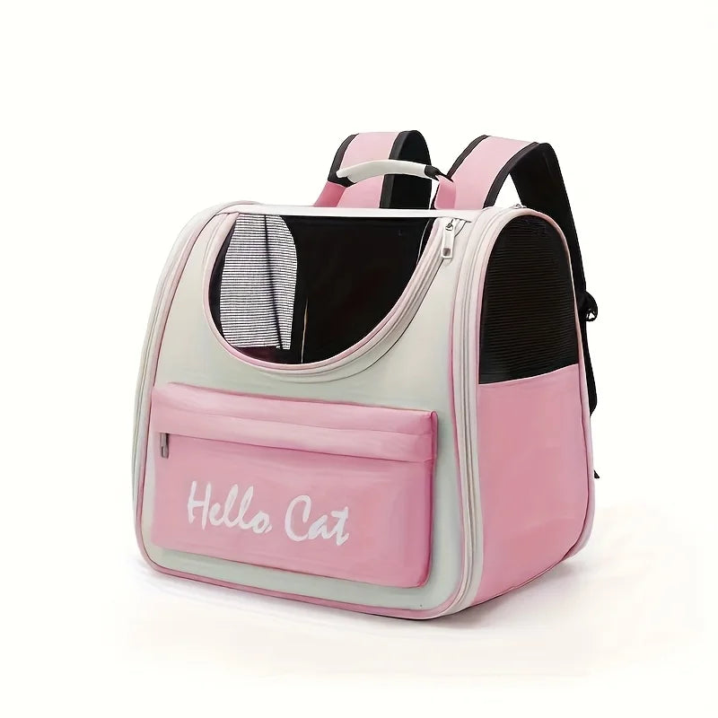 Rosa und graues faltbares Hundereise-Rucksack mit Netzfenster und Aufbewahrungstasche.