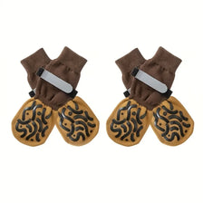 Pair of brown anti-slip dog socks with patterned soles for paw protection