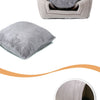 A light gray cozy cat bed cave with a removable, fluffy cushion.