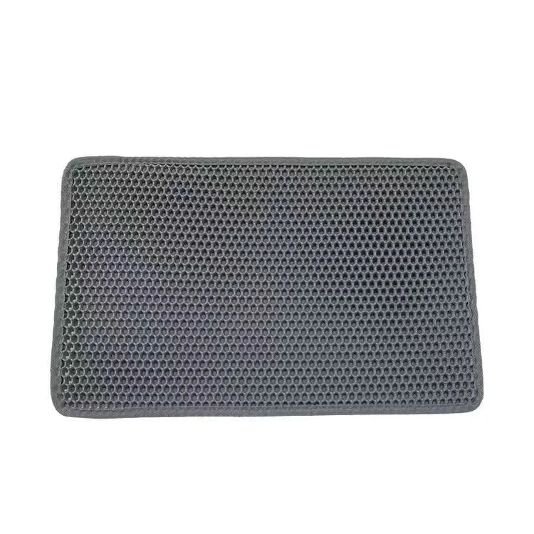 A gray double-layer cat litter mat with a waterproof base.