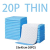 A stack of 20 thin blue disposable absorbent dog diapers, measuring 33x45cm, is shown.