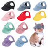 A collection of adjustable pet baseball caps in various colors including black, gray, pink, red, yellow, and purple.