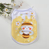 A yellow sleeveless vest featuring a cute bee design with white and orange accents for small pets.