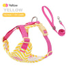 Yellow striped color block dog harness and leash set with pink straps