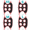 A set of pet nail trimming restraint hammocks for cats in various sizes XS, S, M, and L.