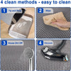 Four cleaning methods for a cat litter mat including tip and pour, wipe, house dirt off, and vacuum.