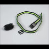 A black waterproof dog training collar with a neon yellow strap and a remote control is shown on a white background.