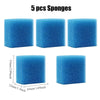 Five blue sponges for aquarium filtration and oxygenation