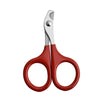 A pair of silver professional pet nail clippers and trimmers with red handles.