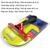 A yellow pet deshedding brush with a black handle and red bristles is shown on a clear plastic background.