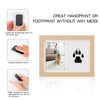 A set of instructions showing how to create a handprint or footprint using an ink pad on a white card and frame it.