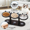 Schwarzes Katzenfutterset aus Edelstahl und massivem Holz mit Schalen und Silikonmatte