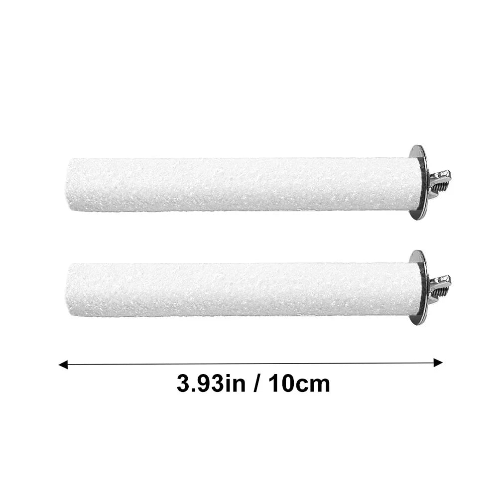 A white cylindrical perch stand made of natural wood, measuring 3.93 inches or 10cm long.