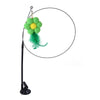 Interactive cat teaser wand featuring a green flower, feather bird, and bell.