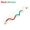 A red and green cotton rope toy with tassels, used as an interactive cat teaser.