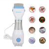 A white electric lice grabber device with various attachments for hair removal and pest control.