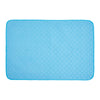 A light blue, quilted washable cooling dog mat made with ice silk fabric.