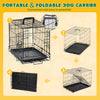 Diagram showing the assembly steps for a portable and foldable dog carrier or crate.