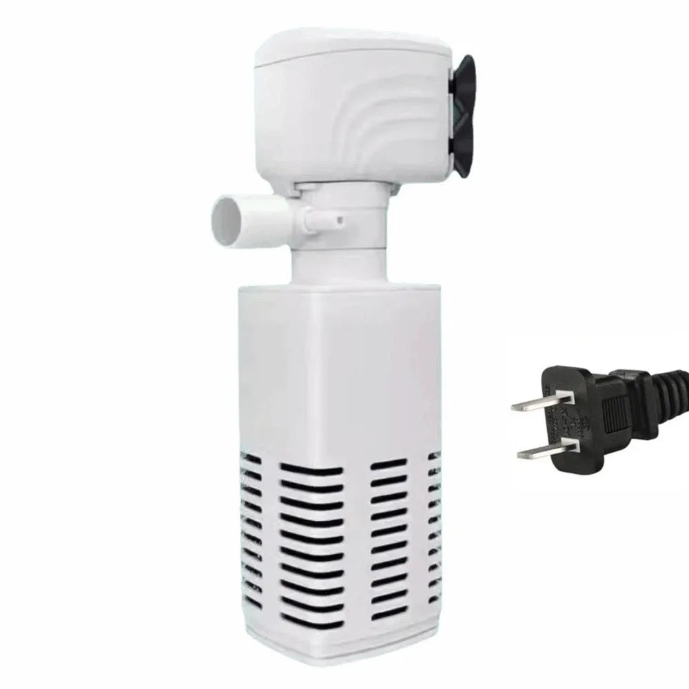 A white 3-in-1 aquarium water circulation pump with a motor and outlet nozzle.