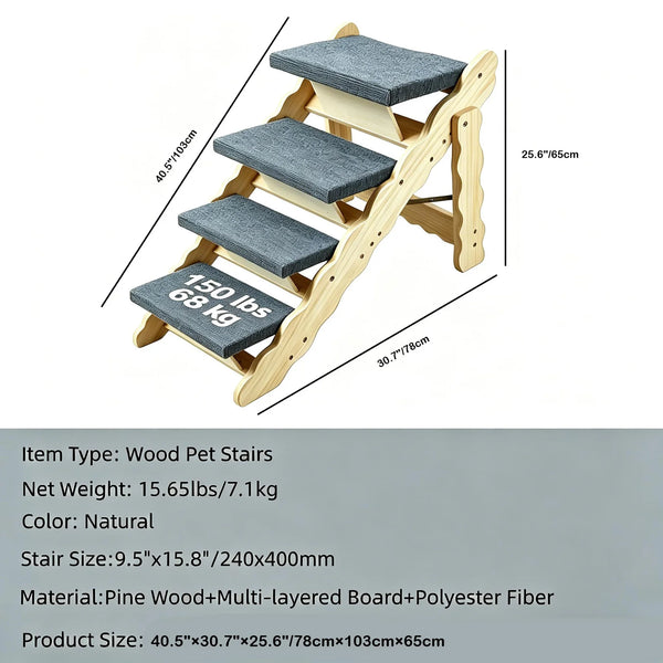 Natural wood pet stairs with layered board and polyester fiber for dog ramps