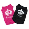 Pink and black short-sleeved puppy shirt with a white crown pattern for a princess theme.