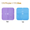 Two silicone lick mats for dogs, one purple and one blue, shown side by side.