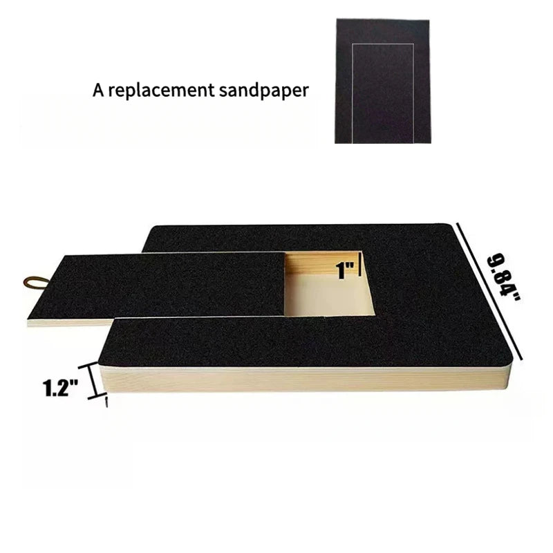 A wooden dog nail scratch board with a treat box shown in a flat lay view.
