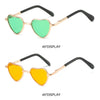Funny heart-shaped pet sunglasses for cats and dogs in green and yellow colors