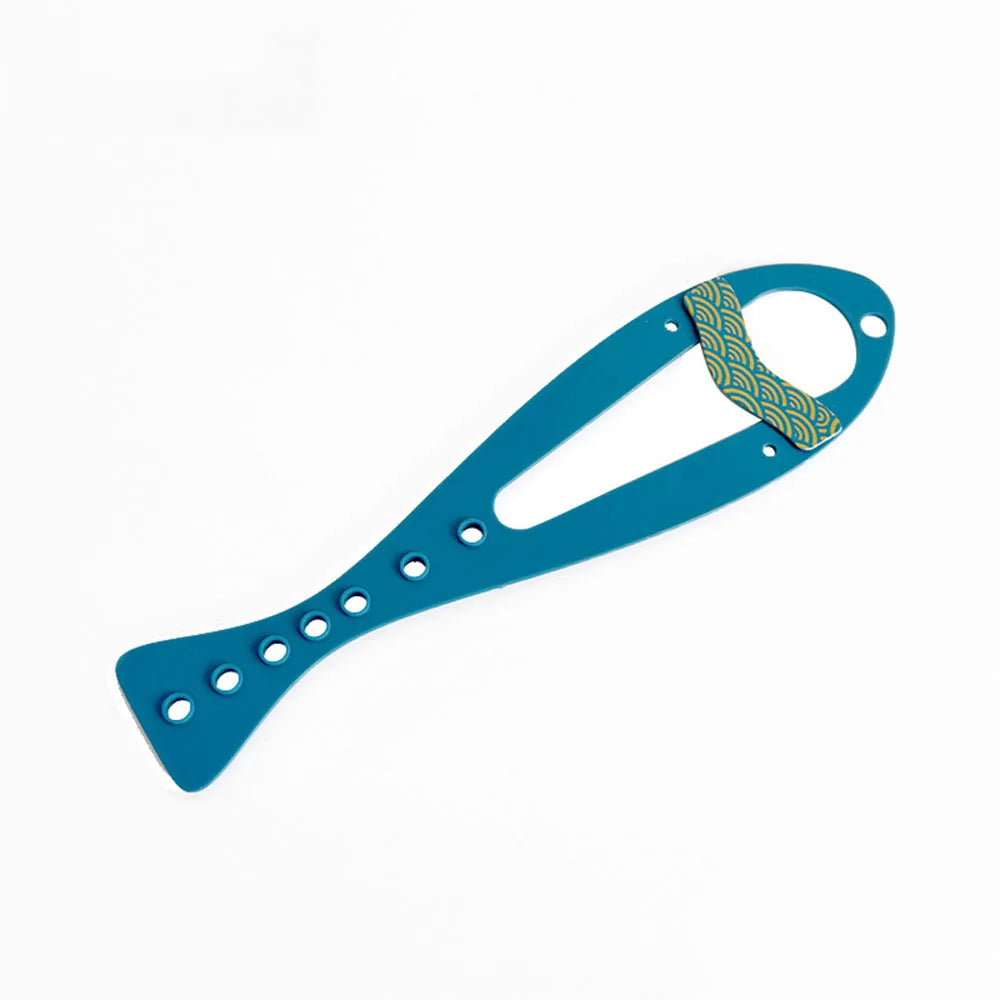 A teal adjustable pet door stopper featuring a patterned fabric flap and multiple mounting holes.