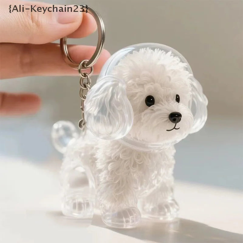Klares Silikon-Anhänger in Form eines weißen Hundes mit flauschigem Fell