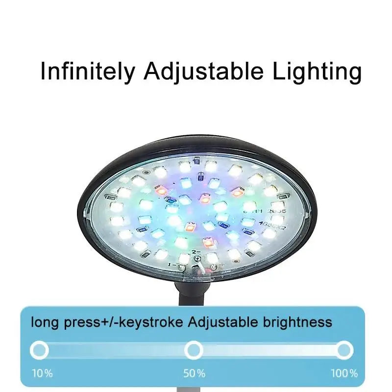 A close-up view of an infinitely adjustable LED lighting fixture used for aquariums, showing a brightness slider control.