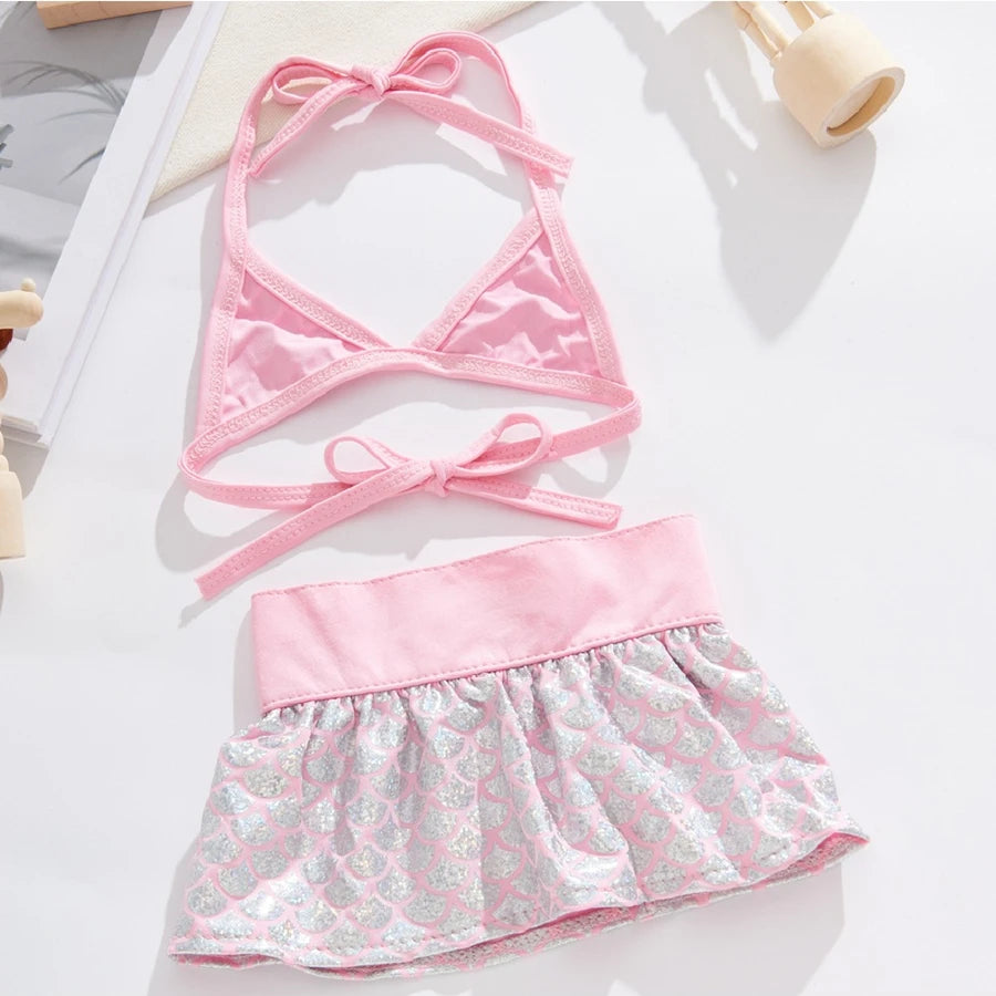 Pink mesh summer pet swimsuit for dogs and cats with a sparkly pink skirt