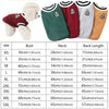 A table listing sizes and measurements for a classic V-neck knit vest for small dogs.