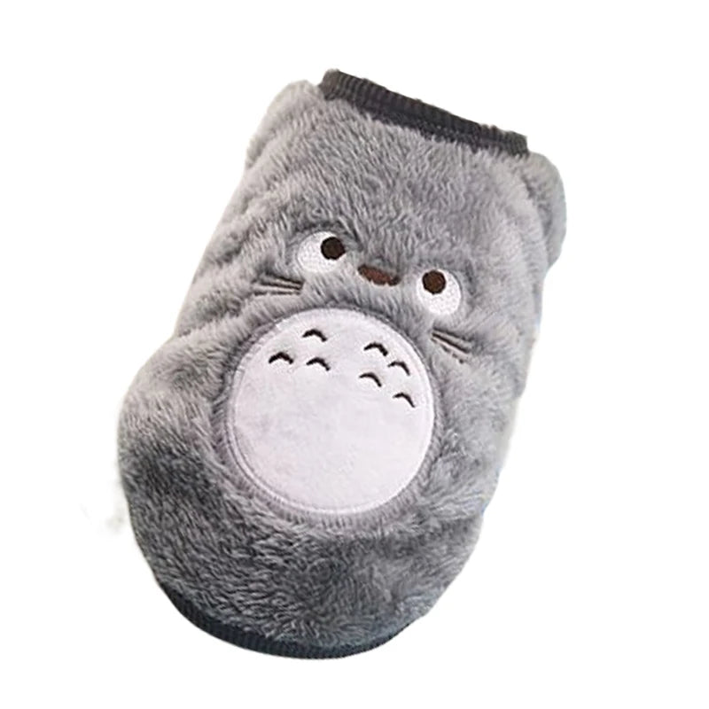 A fluffy gray fleece puffer vest shaped like a cute animal for small dogs and cats