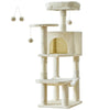 A multi-level sisal cat climbing tree with a round top, an arched window, and multiple levels for climbing.