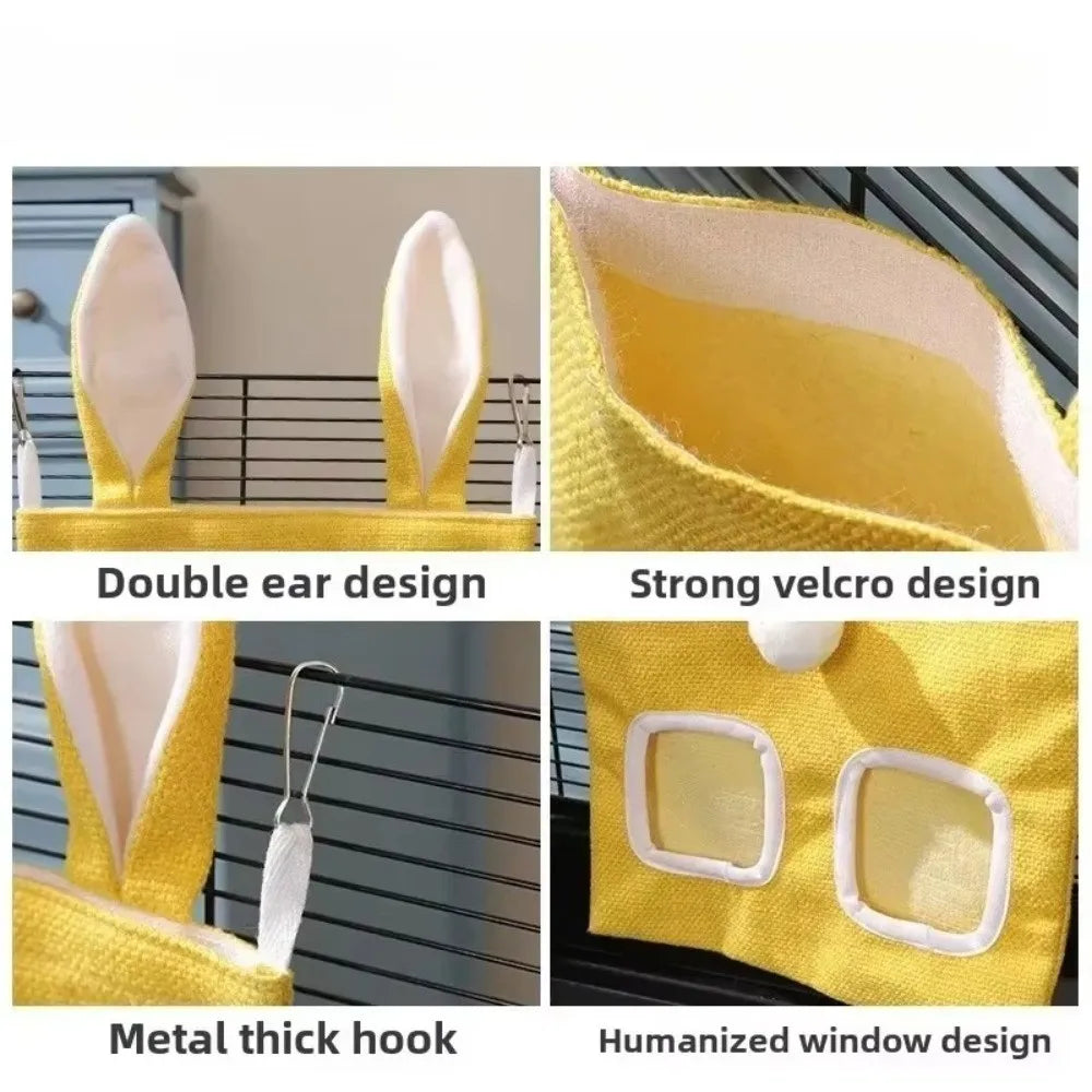 Sac à foin en toile jaune avec double oreille, velcro robuste, crochet métallique et fenêtre humanisée pour distributeurs de 