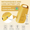 Yellow rechargeable ultrasonic dog bark deterrent device with a Type-C cable and various charging options.