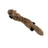 A brown crinkle squeaky dog toy with black accents.