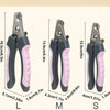 Edelstahl-Nagelschere für Haustiere in Größen L, M und S mit rosa und grauen Griffen.