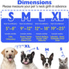 Diagram showing neck girth measurements for various dog breeds including cats, Terriers, Bulldogs, Labradors, and Boxers.