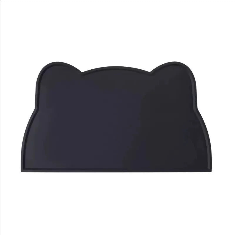 Black silicone cat head shaped pet feeding mat for waterproof and non-slip use
