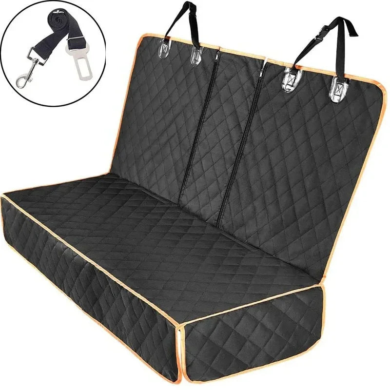 Black quilted waterproof car dog seat cover mat with handles for pet protection