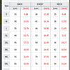 Size chart for a sleeveless vest pet clothing for dogs showing measurements in centimeters and inches.