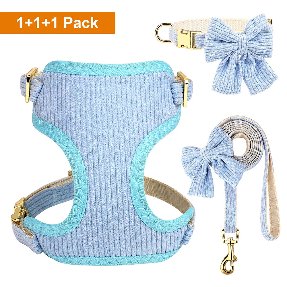 3-Piece Breathable Dog Harness, Collar, and Leash Set with Bowknot